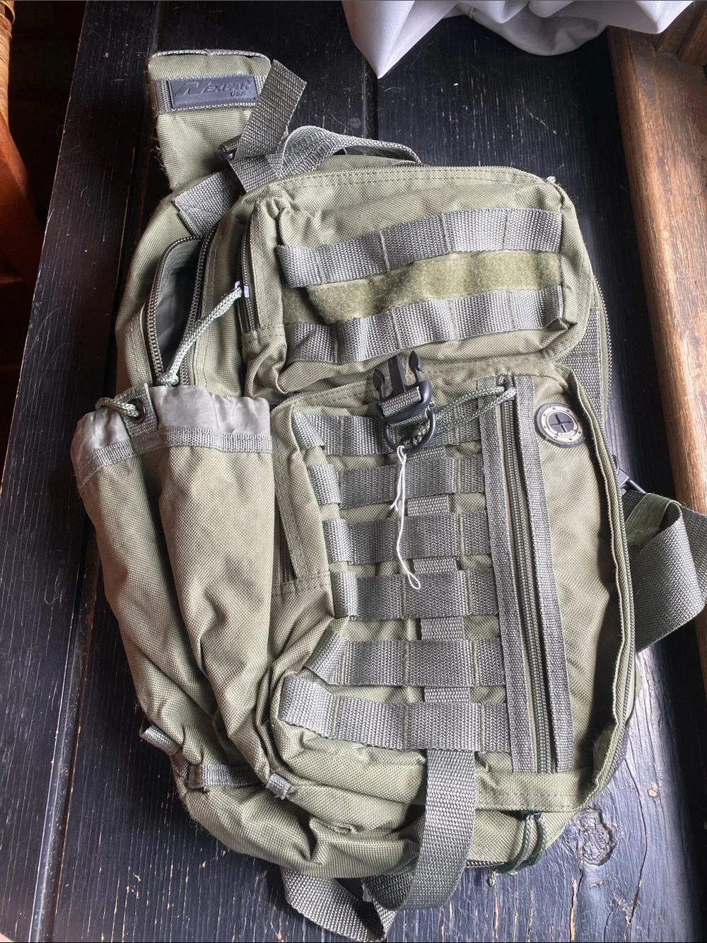 Olive Tactical Sling Backpack with MOLLE Webbing
